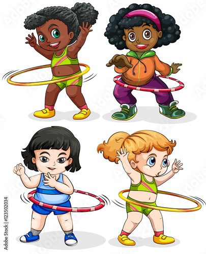 Four girls playing hulahoops