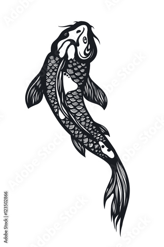 Fish Koi Carp. Chinese symbol of good luck, courage, persistence, perseverance, wisdom and vitality. Vector illustration. Hand drawn.