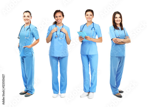 Medical staff on white back...