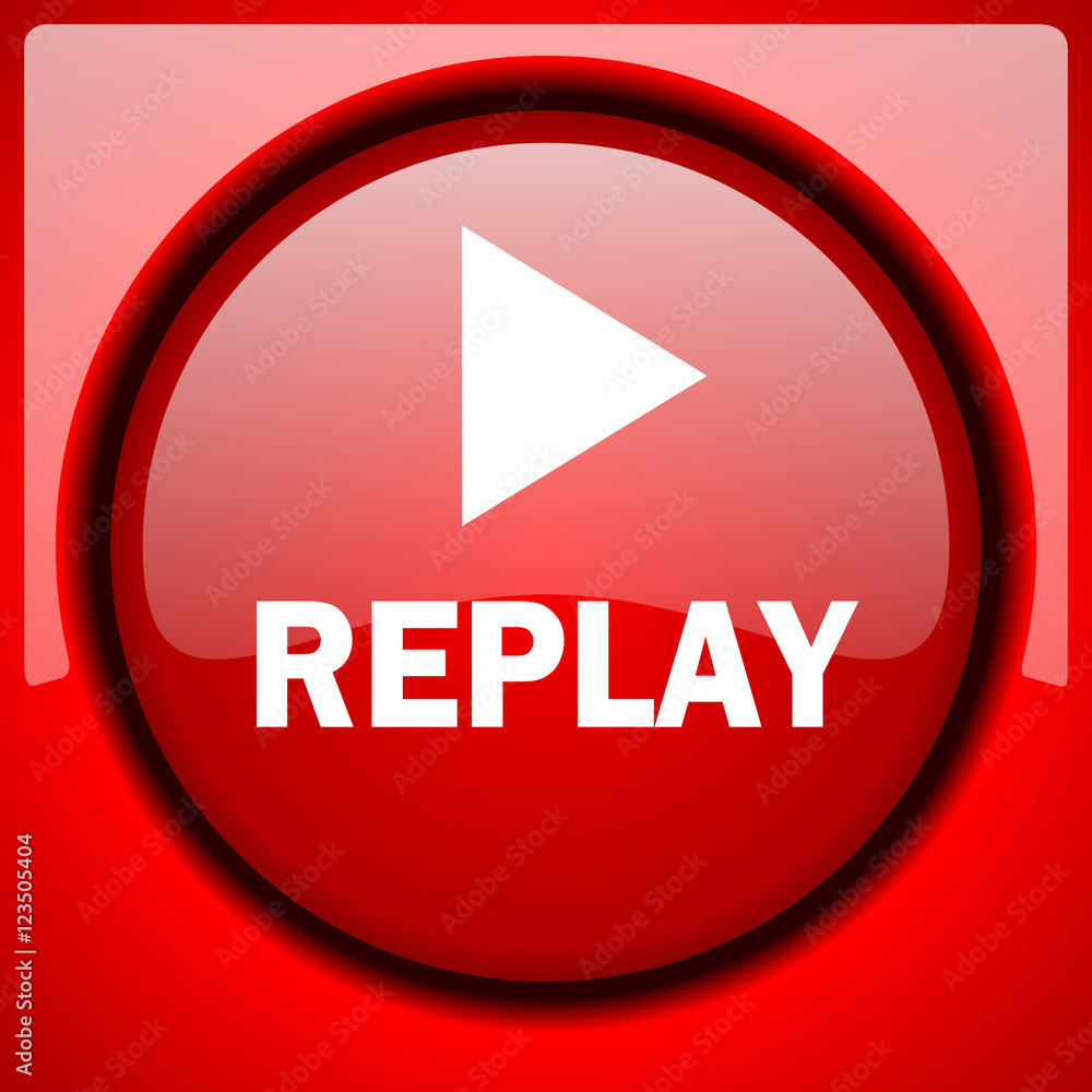replay red icon plastic glossy button replay red icon plastic glossy button