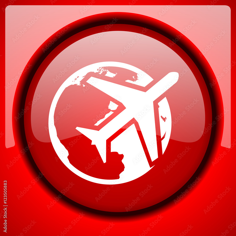 travel red icon plastic glossy button travel red icon plastic glossy button