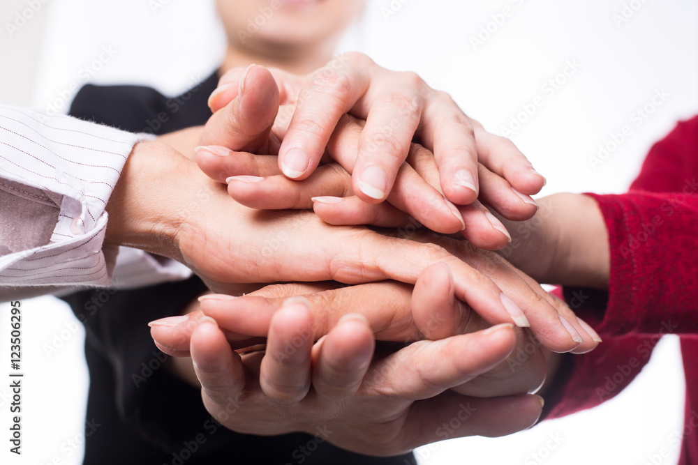 .Teamwork people touch hands for unity group .Teamwork people touch hands for unity group