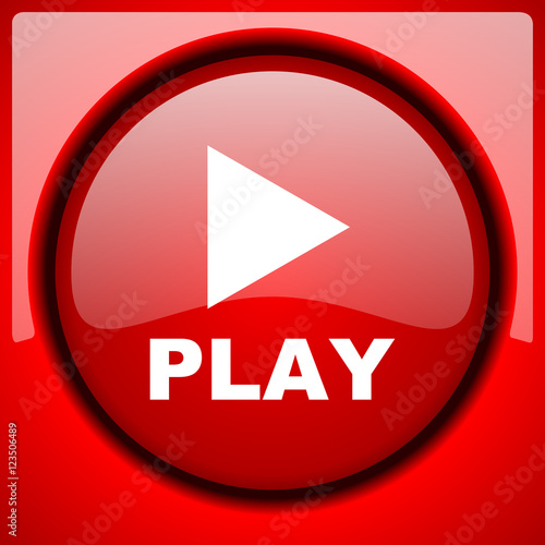 play red icon plastic glossy button