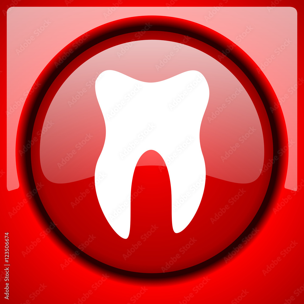 tooth red icon plastic glossy button tooth red icon plastic glossy button