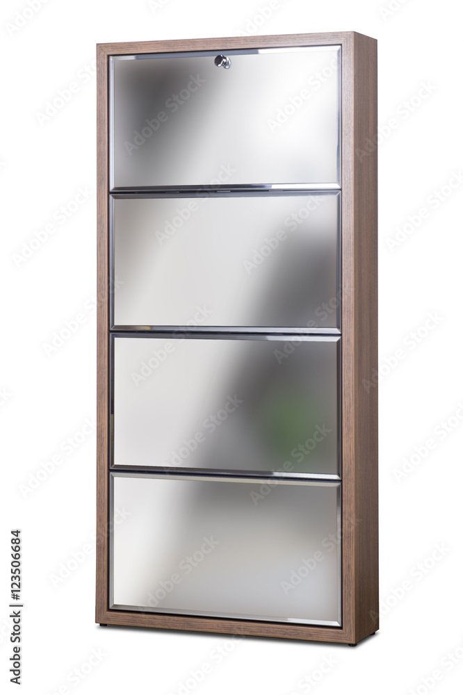 Shoe cabinet with women's shoes isolated on the white.
Shoe cabinet with women's shoes isolated on the white.