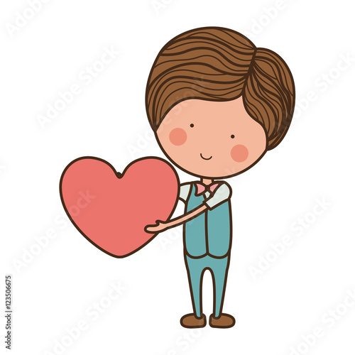 man formal suit holding heart vector illustration