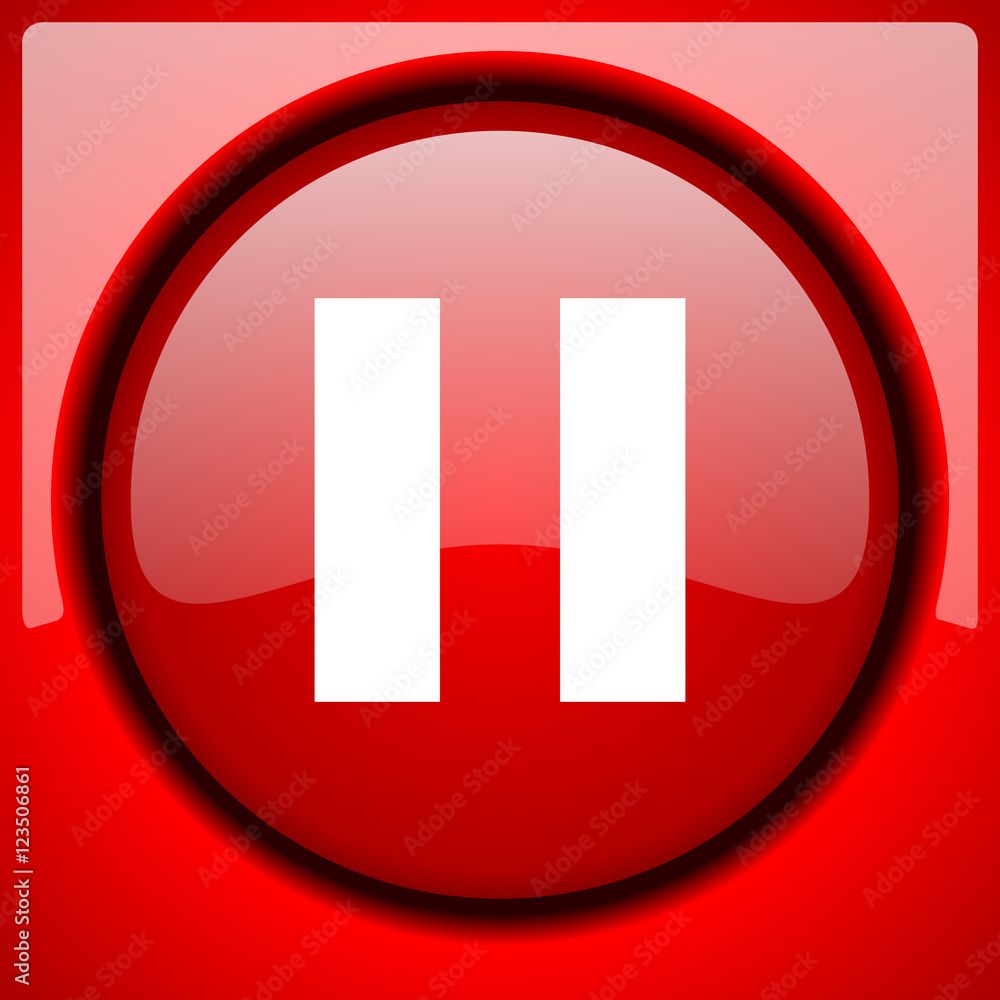 pause red icon plastic glossy button pause red icon plastic glossy button
