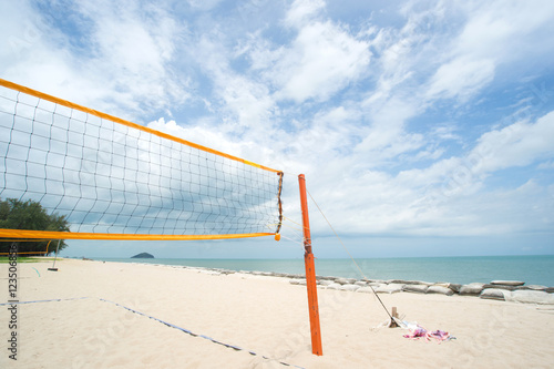 Beach Volleyball net on the beach with blue sky