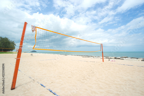 Beach Volleyball net on the beach with blue sky