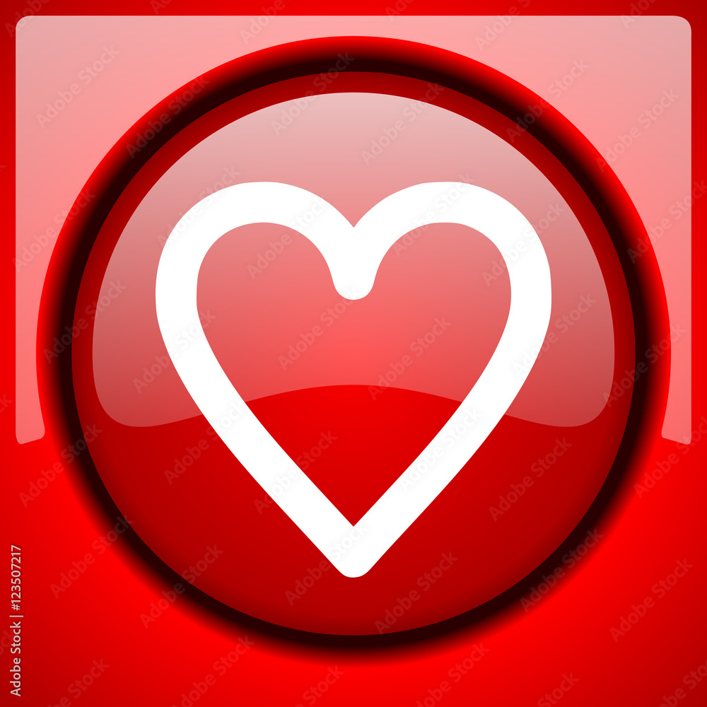 heart red icon plastic glossy button