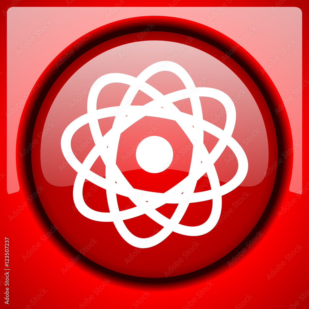 atom red icon plastic glossy button atom red icon plastic glossy button