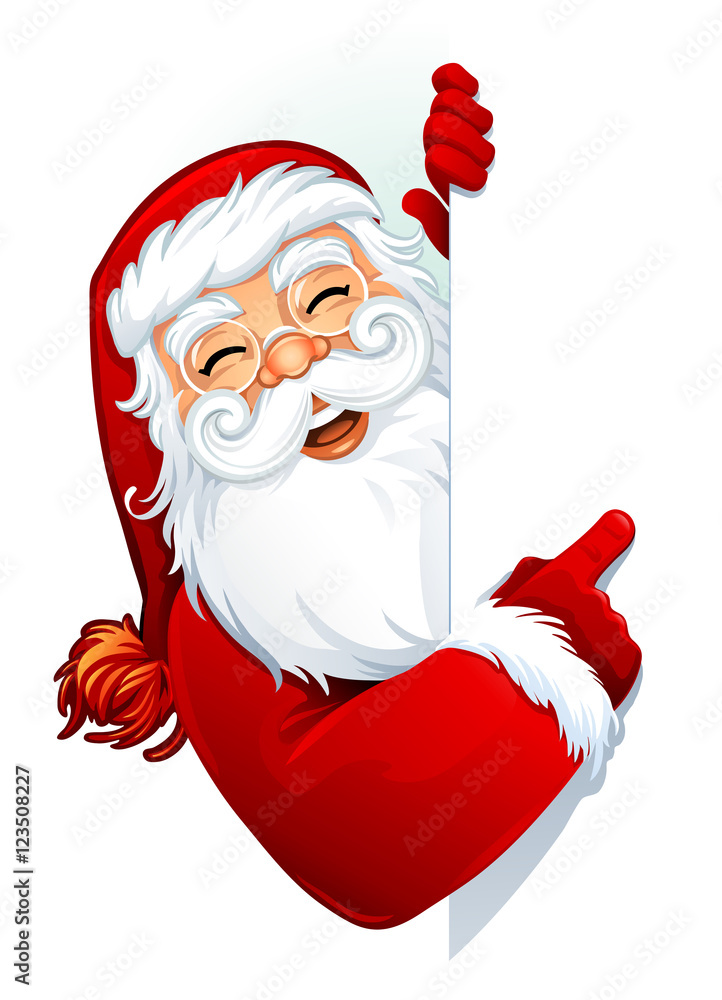 Cartoon Santa Claus pointing a blank sign. Copy space. Vector illustration.  Stock Vector | Adobe Stock