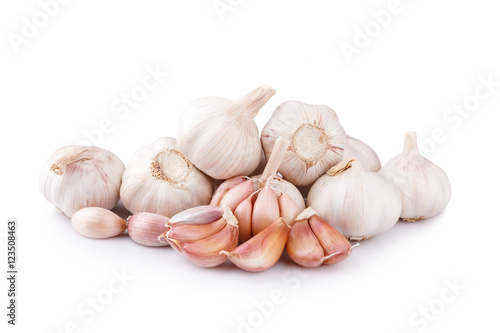 group of fresh garlic isolated on white background..