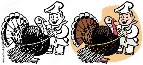 Chef measures a plump turkey