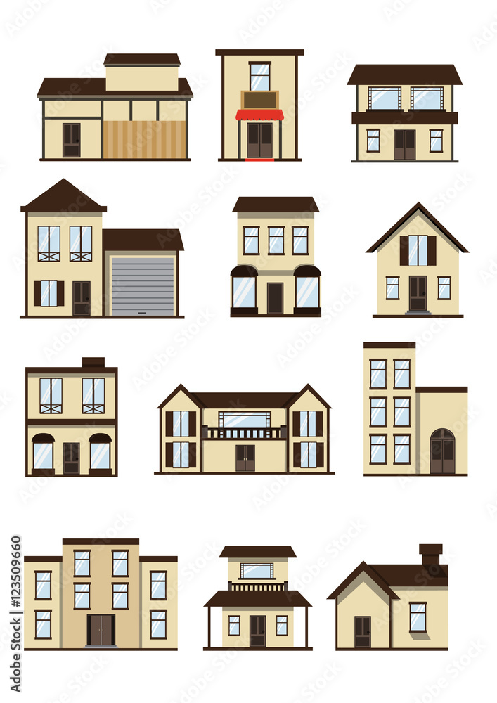 Vector city building icons set; vector illustration