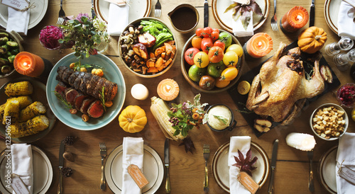 Fotografia, Obraz Thanksgiving Celebration Traditional Dinner Table Setting Concep