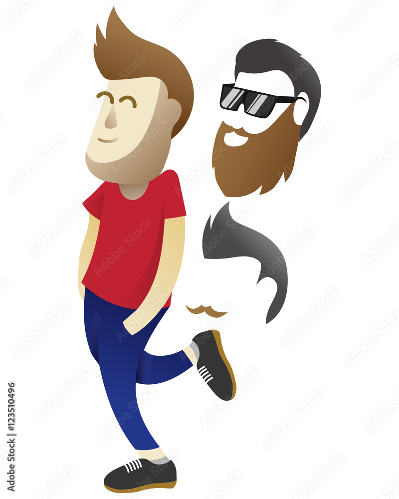 human walk gesture with additional beard hair and moustache plus sunglasses