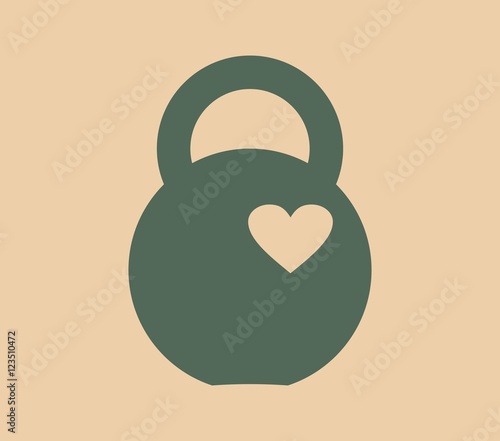 Kettlebell icon with heart. Flat style simple symbol. Element for sporty club emblem