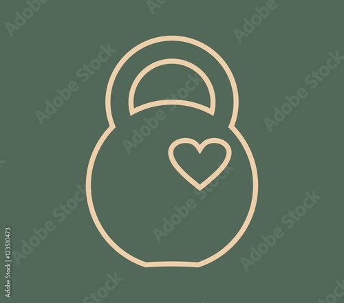 Kettlebell icon with heart. Flat style simple symbol. Element for sporty club emblem