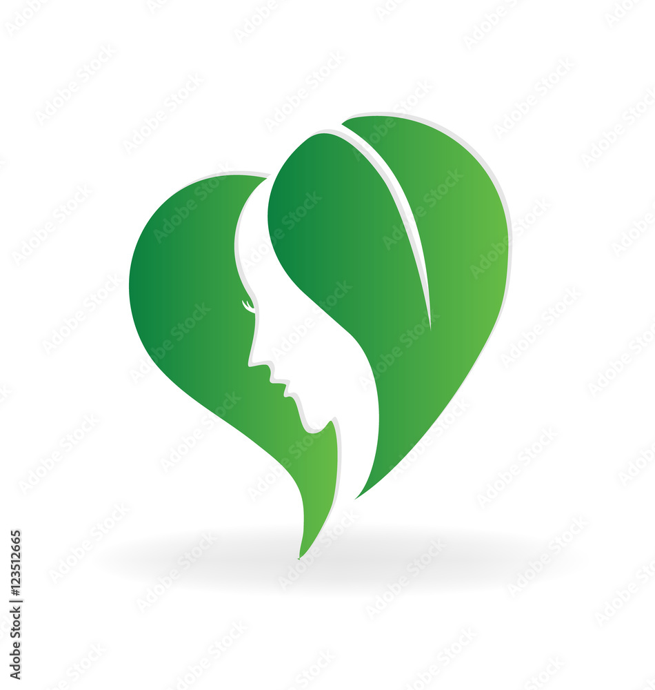 Love heart leafs woman face logo Love heart leafs woman face logo
