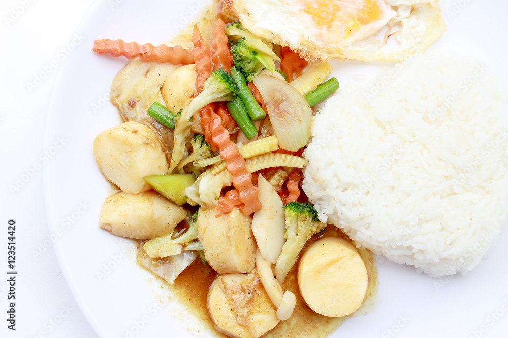 Stir Fried Tofu in Chinese Style,Deep Fried Tofu with Gravy Sauce ,Stir fried tofu with mixed vegetables in white plate on white background. Vegetarian Food, healthy food. Stir Fried Tofu in Chinese Style,Deep Fried Tofu with Gravy Sauce ,Stir fried tofu with mixed vegetables in white plate on white background. Vegetarian Food, healthy food.