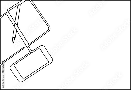 continuous line drawing of notepad and smartphone