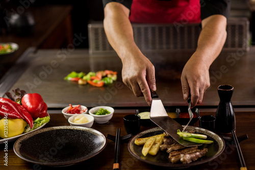 Healthy Japanese steak appetizer plate