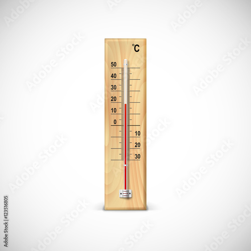 Thermometer on wooden base.