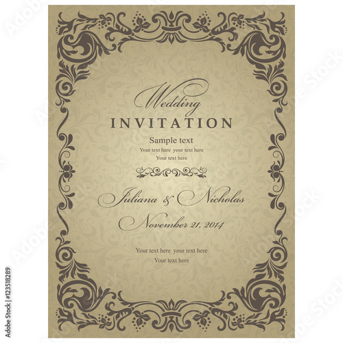 Invitation cards in an old-style gold and brown