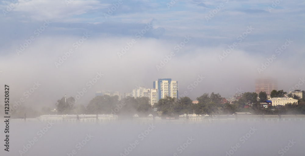 morning mist in lake baikal,russian federation