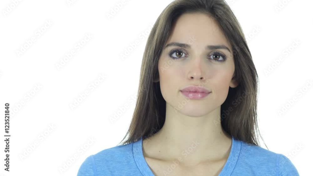 Agree, Female Gesture of Yes, Shaking Head, White Background Agree, Female Gesture of Yes, Shaking Head, White Background