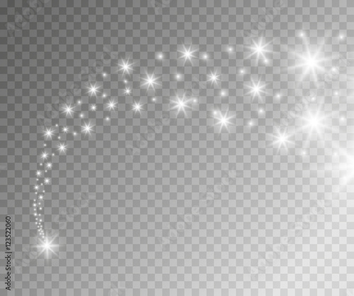 A bright comet with large dust. Falling Star. Glow light effect. Vector illustration