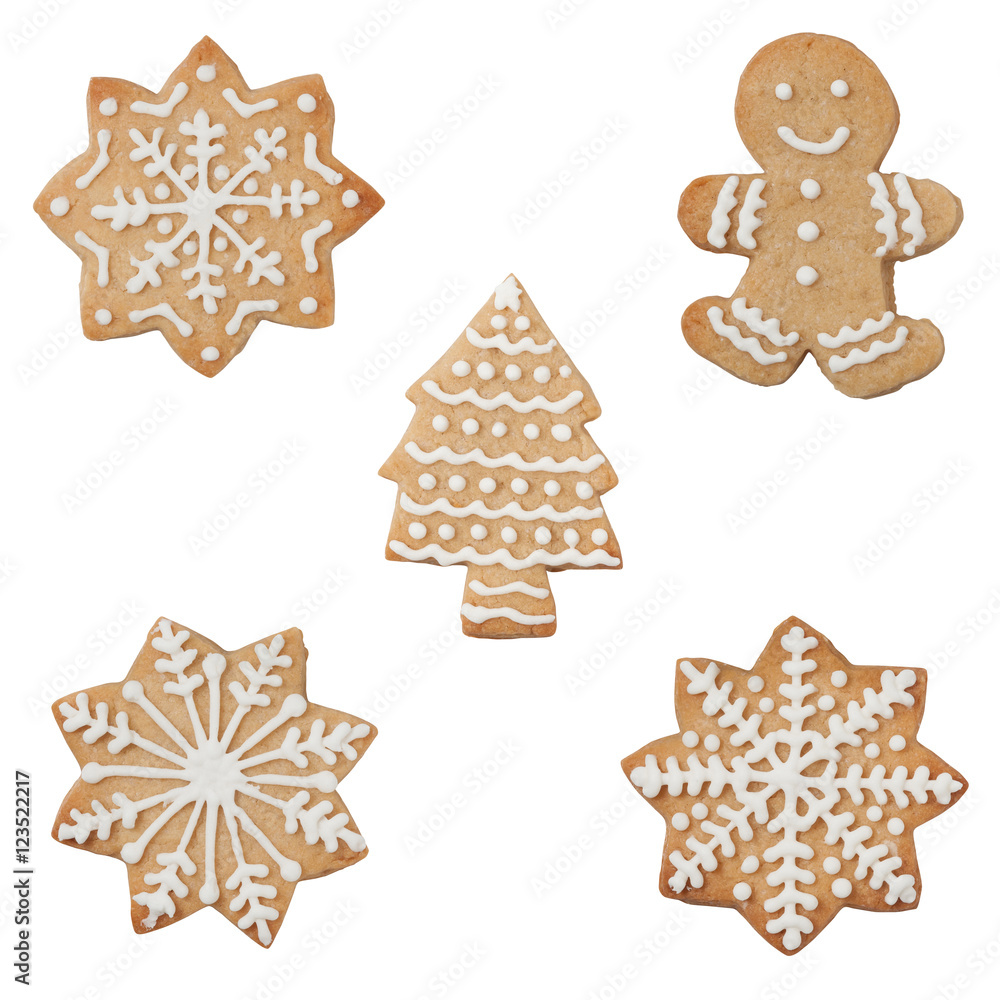Gingerbread Cookies Set Isolated on White Background Gingerbread Cookies Set Isolated on White Background