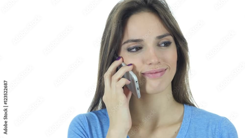 Phone Call, Business Woman Talking On Smartphone, White Background Phone Call, Business Woman Talking On Smartphone, White Background