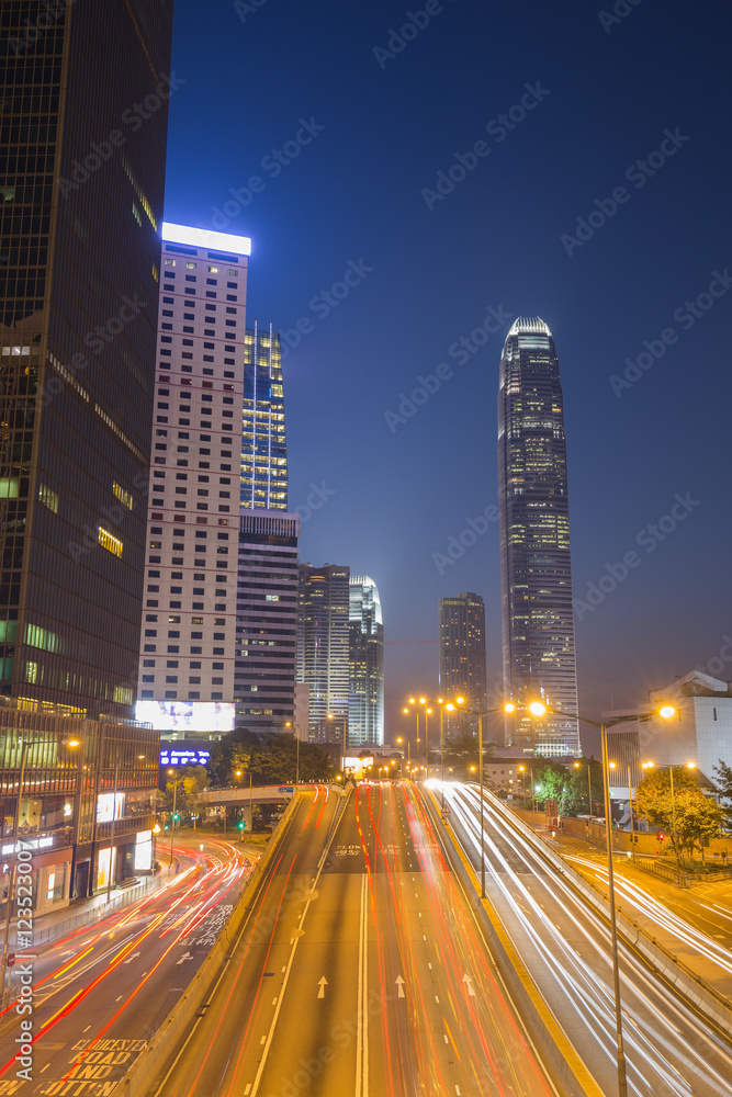 Hong Kong city and traffic of street at night