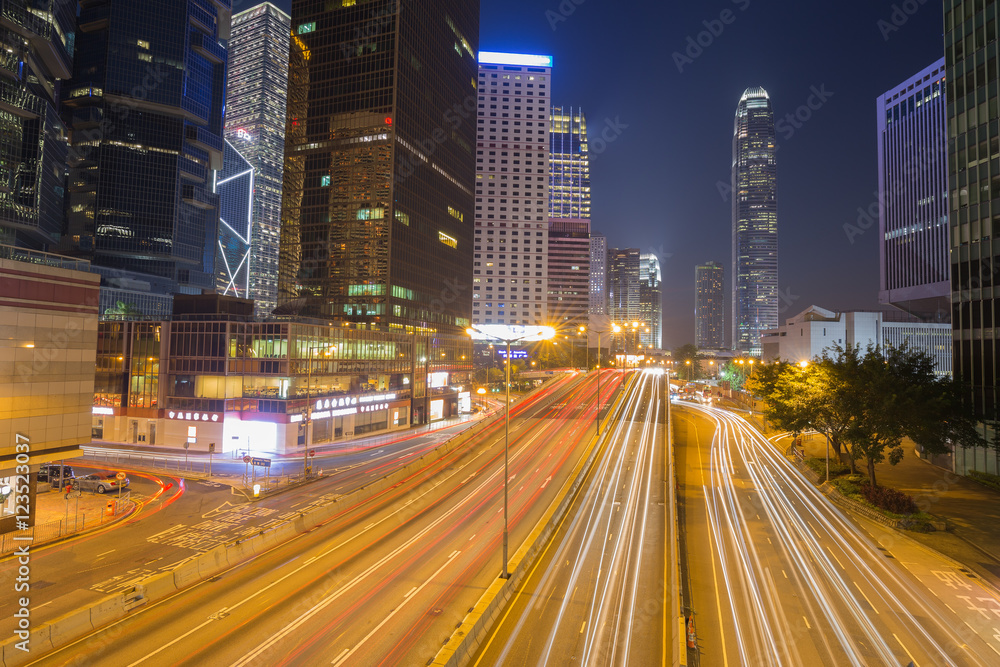 Hong Kong city and traffic of street at night