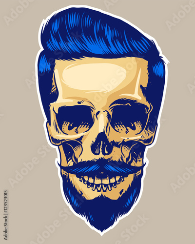 Skull head with hipster hair fade clean haircut photo