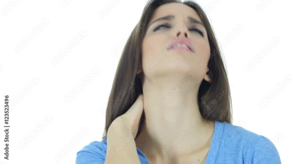 Neck pain , Tired Business Woman, White Background Neck pain , Tired Business Woman, White Background