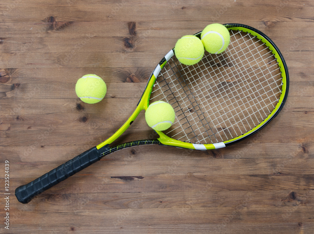 Sporty tennis racket with balls