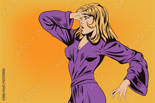 People in retro style. Stunned girl.