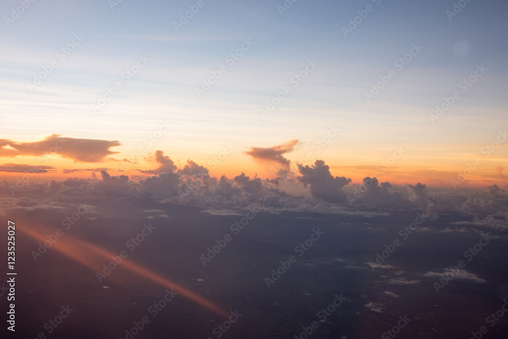 Sunset view from an airplane window