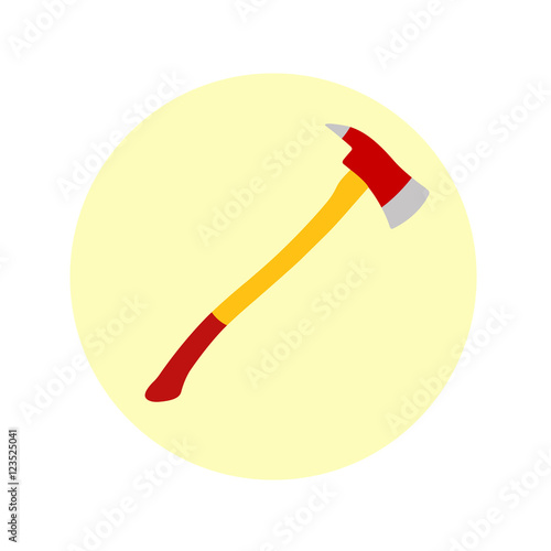 Icono plano hacha bombero color en circulo amarillo