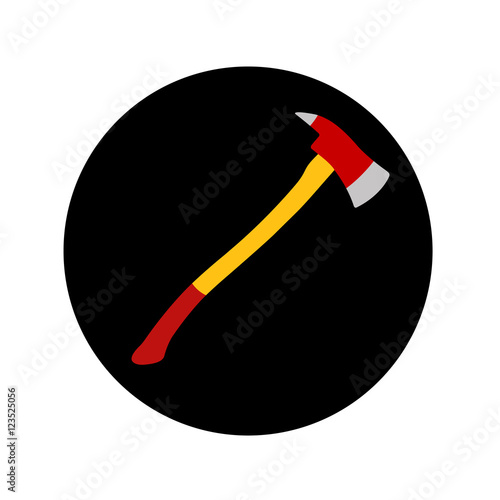 Icono plano hacha bombero color en circulo negro