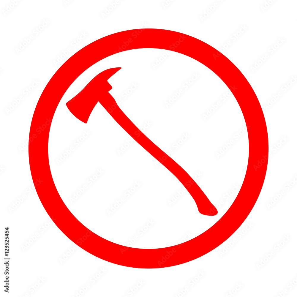 Icono plano silueta hacha bombero en circulo color rojo Icono plano silueta hacha bombero en circulo color rojo