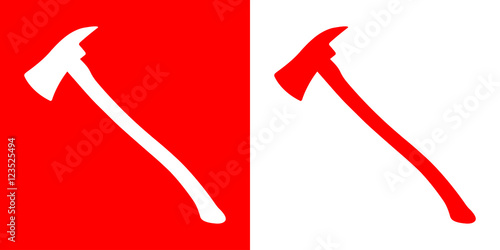 Icono plano silueta hacha bombero rojo
