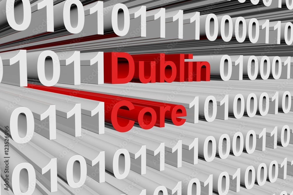 Dublin Core in the form of binary code, 3D illustration