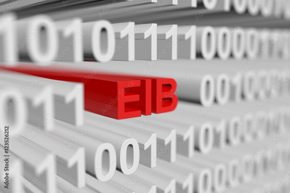 EIB in the form of a binary code with blurred background 3D illustration