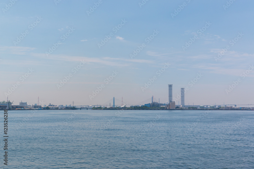 landscape of port industry with sea and sky.