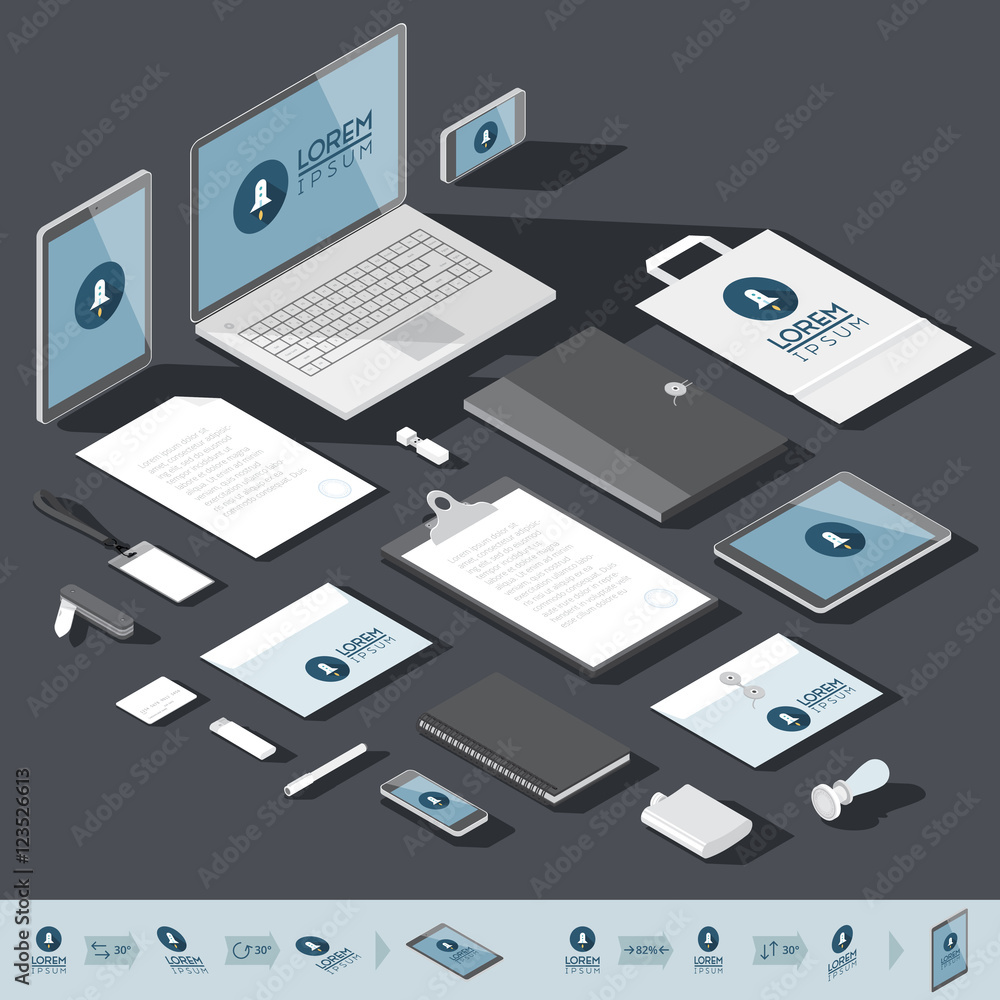 Isometric corporate identity template Isometric corporate identity template
