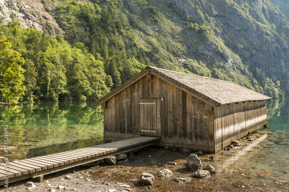 Germany, Bavaria, boat house at lake Obersee Germany, Bavaria, boat house at lake Obersee